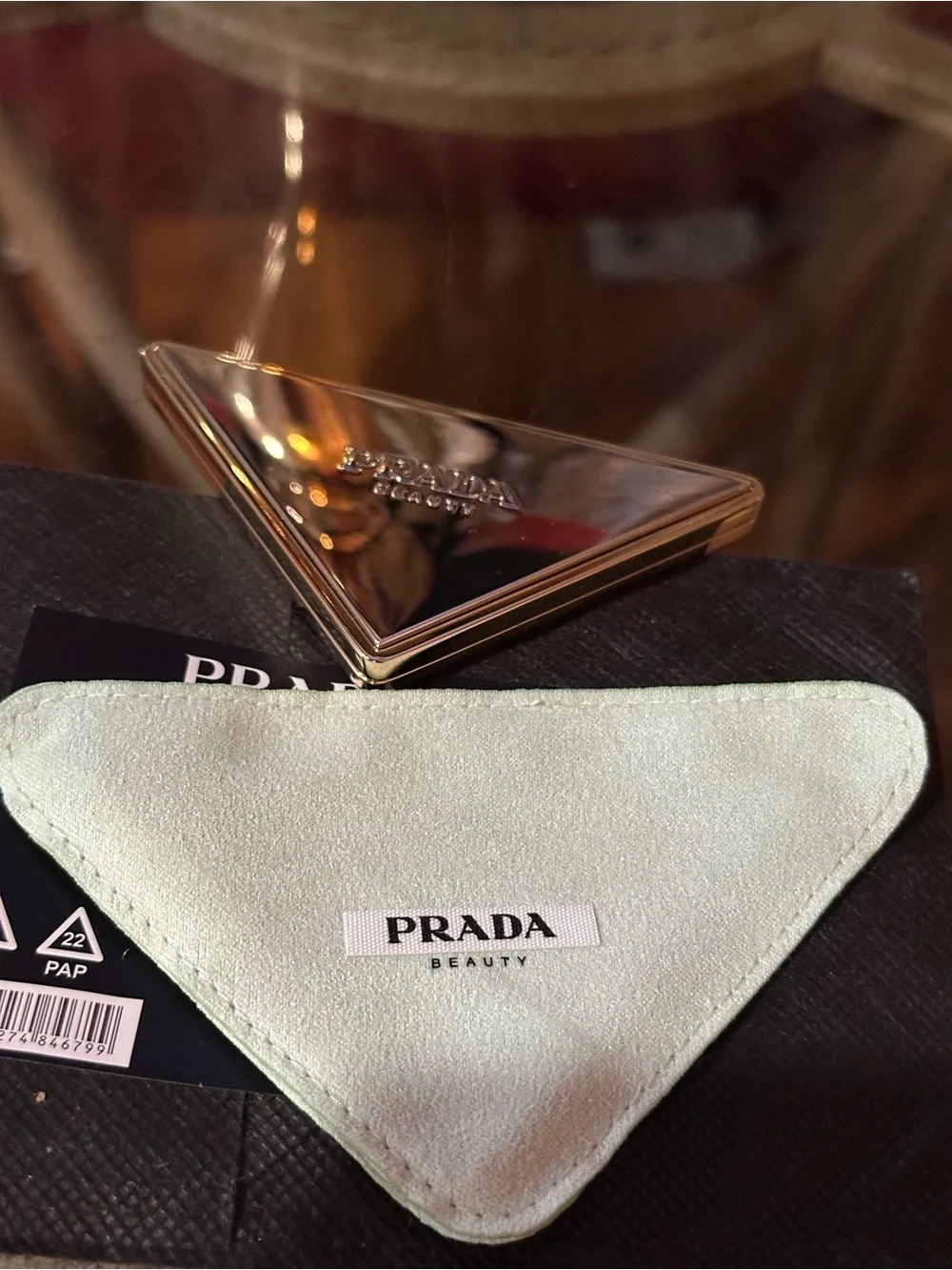 Prada Gold and Silver Triangle Compact Mirror